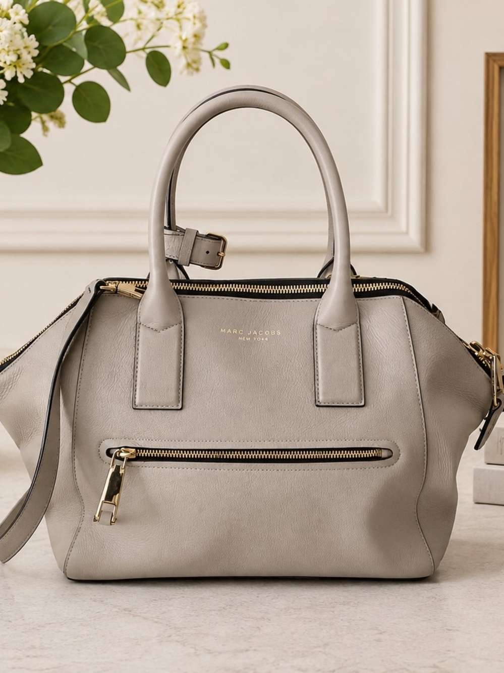 NWT Marc Jacobs Taupe Leather Satchel with Gold Hardware